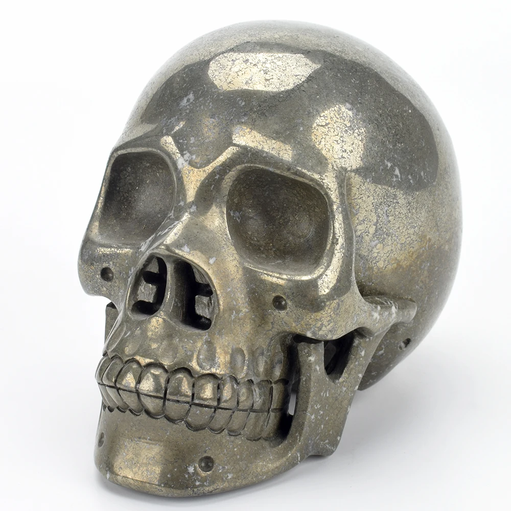 

6 '' Crystal Skull Figurine Natural Pyrite Stone Carved Crystal Skull Statue Realistic Healing Crystal Sculpture Home Decoration