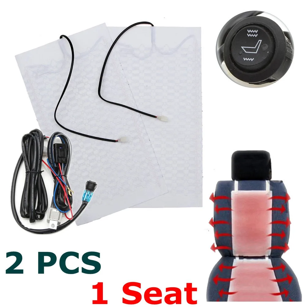 

2 PCS 12V High/Low Temperature Seat Carbon Fiber Universal Heated Seat Heater Pads Car Round Switch