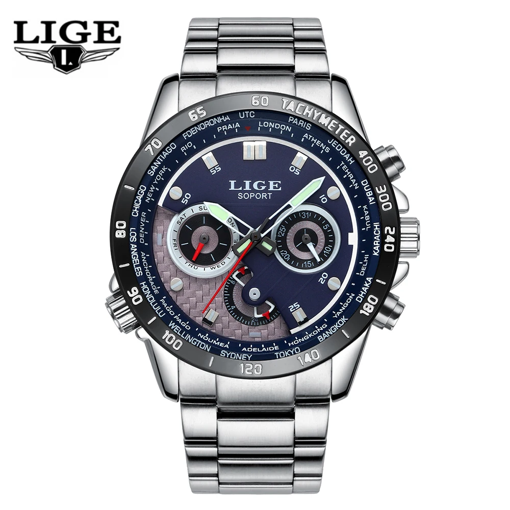 

LIGE Fashion Men Watches 3ATM Water-resistant Quartz Watch Luminous Casual Man Wristwatch Male Relogio Musculino Week