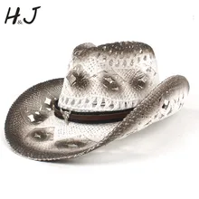 Для женщин Для мужчин соломенная западная ковбойская шляпа ручной работы ткань пояс летние пляжные пастушка Джаз сомбреро солнца Кепки