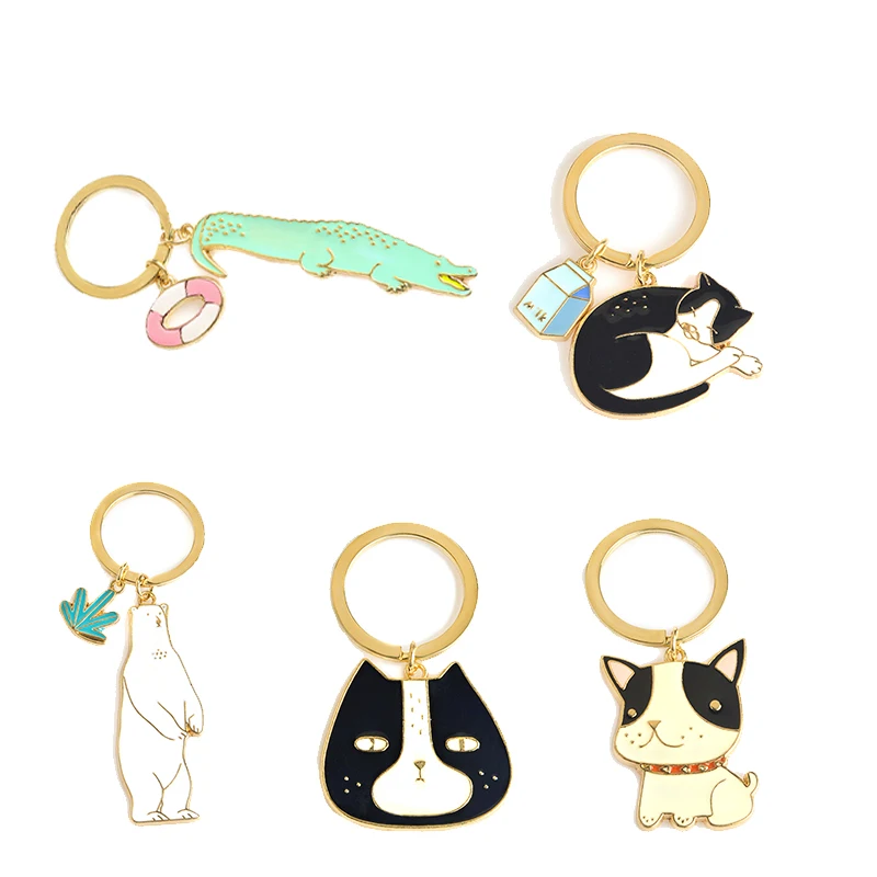 

Cute Animal Keychain Dog Black Cat Kitty Polar Bear Crocodile Fox Key Chain Corgi Bulldog Puppy Keyring Accessories Pet Jewelry