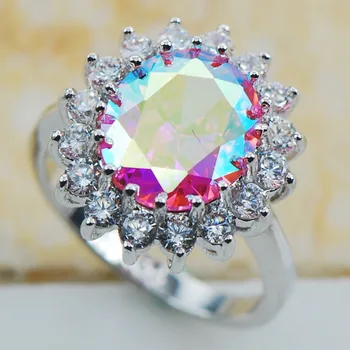 

Rose Rainbow Crystal Zircon 925 Sterling Silver Top Quality Fancy Jewelry wedding Ring Size 5 6 7 8 9 10 11 F1172