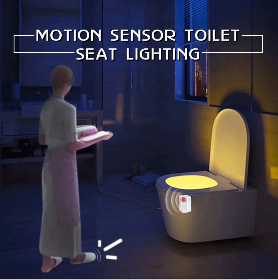 Motion Sensor Toilet Seat Lighting 8 Colors Backlight Toilet Bowl Automatic Night Lamp 3 AAA Seat Sensor Light LED Toilet Lamp (1)