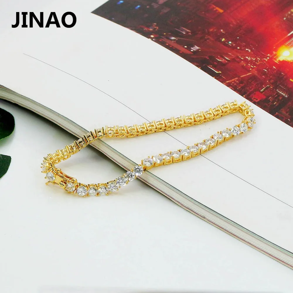 JINAO, браслет в стиле хип-хоп, 1 ряд, золото, серебро, AAA, кубический цирконий, вымощенный, весь, со льдом, для тенниса, Bling Lab, CZ камни, браслет, подарок, вечерние