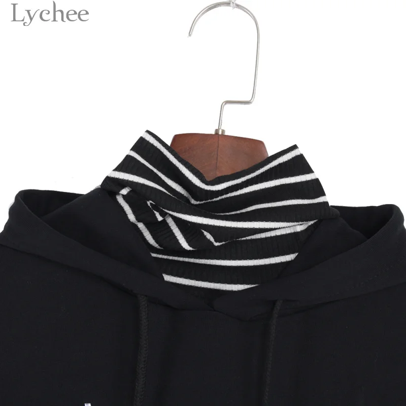 Lychee Harajuku Женская толстовка с капюшоном буквенным принтом в полоску стиле пэчворк