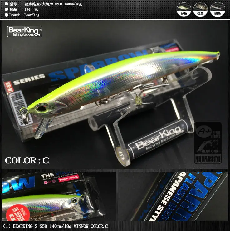 Retail 2016 good fishing lures minnow,quality professional baits 14cm/18g,bearking hot model crankbaits penceil bait popper