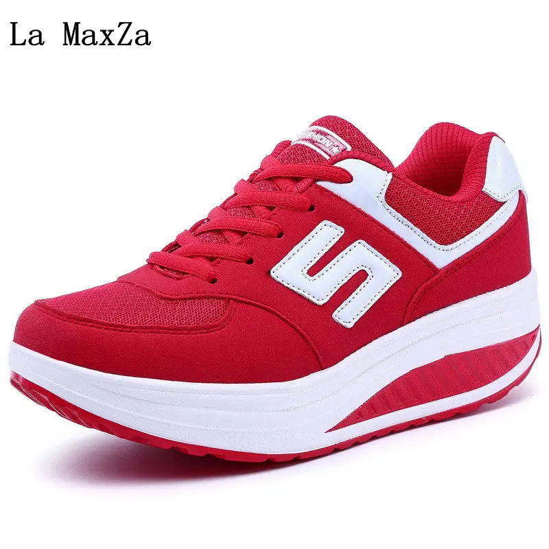

2018 New Women Casual Shoes Fashion Walking Flats Height Increasing Female Loafers Breathable Air Mesh Lace-Up Swing Wedges Shoe