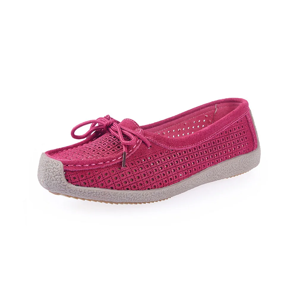 BeautyFeet/Женская обувь на плоской подошве; удобная повседневная обувь с бантом и вырезами; женские лоферы с круглым носком; дышащая обувь для мам - Цвет: Розово-красный