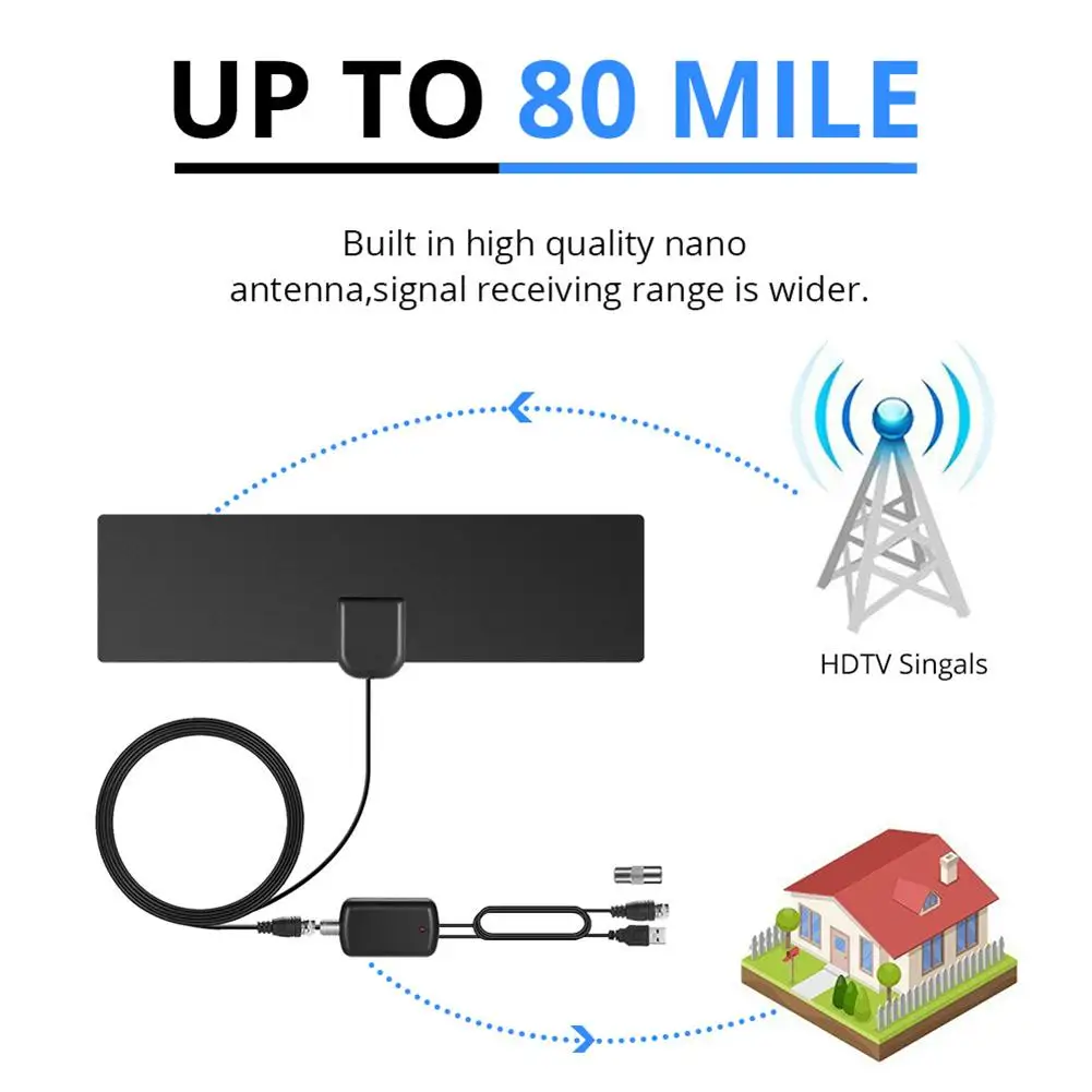 1080 P антенна для HD ТВ HD tv Крытый цифровой ТВ DVB-T2 антенна и усилитель сигнала Поддержка 80 миль