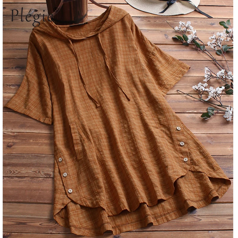 Plegie 2019 New Fashion Hooded T-Shirt For Women White Black Blue Plus Size Summer Short Sleeve Female T-shirt Tops With Pockets