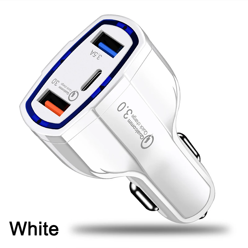 QC3.0 автомобильное PD двухпортовое Зарядное устройство USB для мобильного телефона 12 В Быстрая зарядка 3,0 сплиттер адаптер USB зарядное устройство s для iphone ноутбук в автомобиле - Тип штекера: White