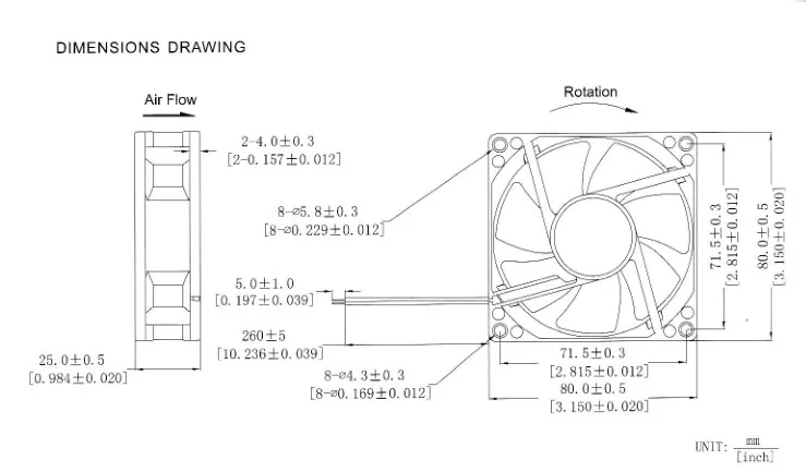 DC12V(8 см), 80X80X25 2pin Бесщеточный Охлаждающий вентилятор охлаждения