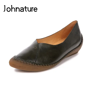 

Johnature 2020 New Spring/autumn Handmade Comfortable Genuine Leather Pointed Toe Shallow Increased Internal Women Shoes Pumps