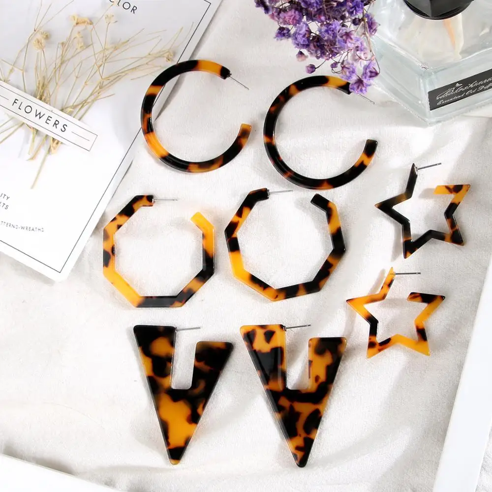

New Fashion Leopard Print Drop Earrings For Women Tortoise Color Acetate Acrylic Geometric Round Star Long Earring Pendientes