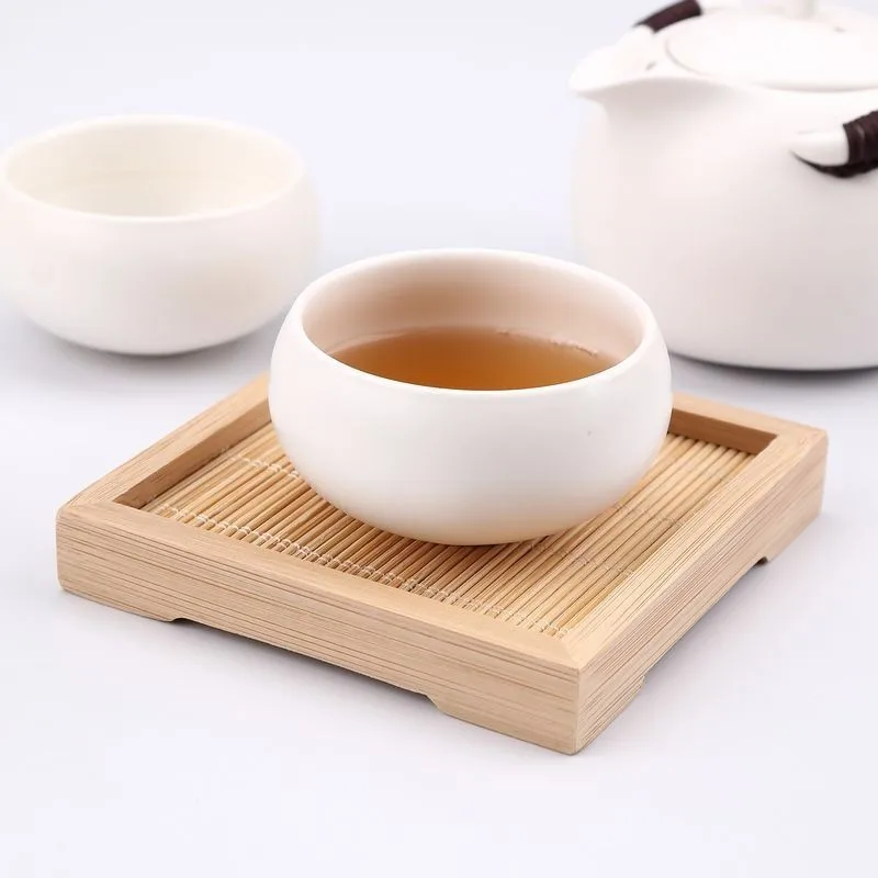 

Handmade Natrual Bamboo Weaving Cup Mat Pad Square Coaster Set On The Table Individuality Placemat For Hot Drink Heat Insulation
