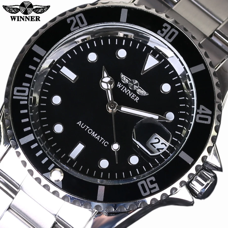 Top Luxury Brand font b WINNER b font Black Watch Men Casual Male Automatic mechanical Watches