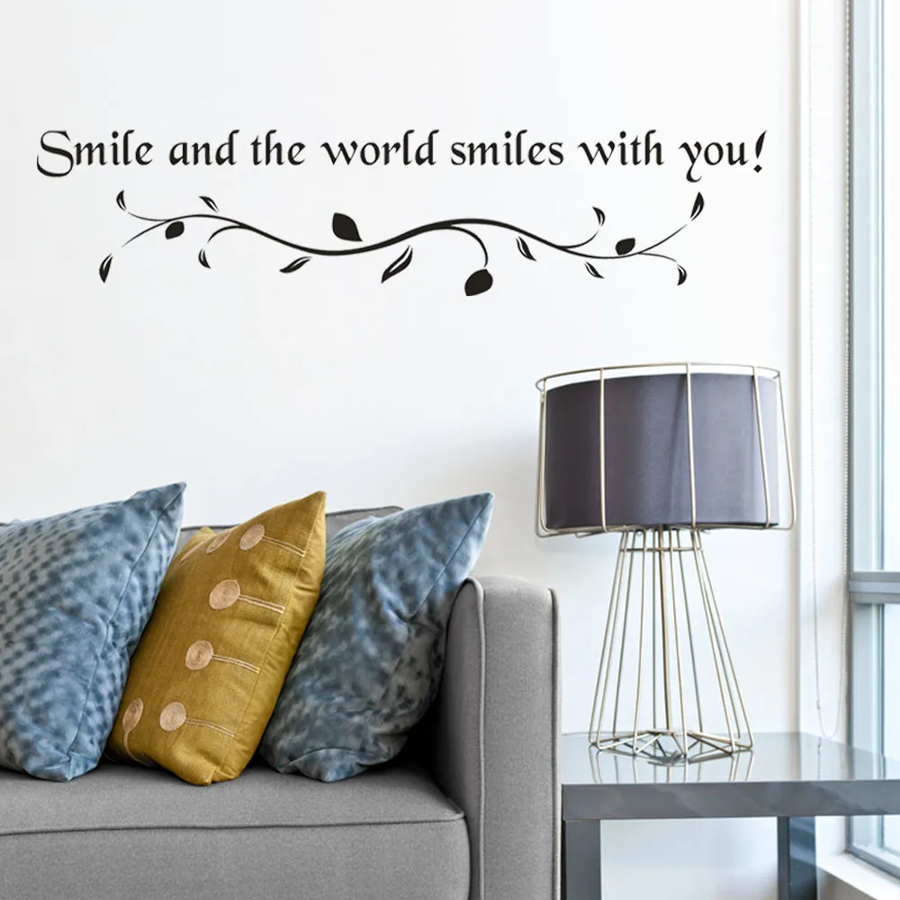 

New Smile Art Vinyl Mural Home Kitchen living room Decor Removable Text Patterns Wall Stickers Creative Text sticker wallpaper