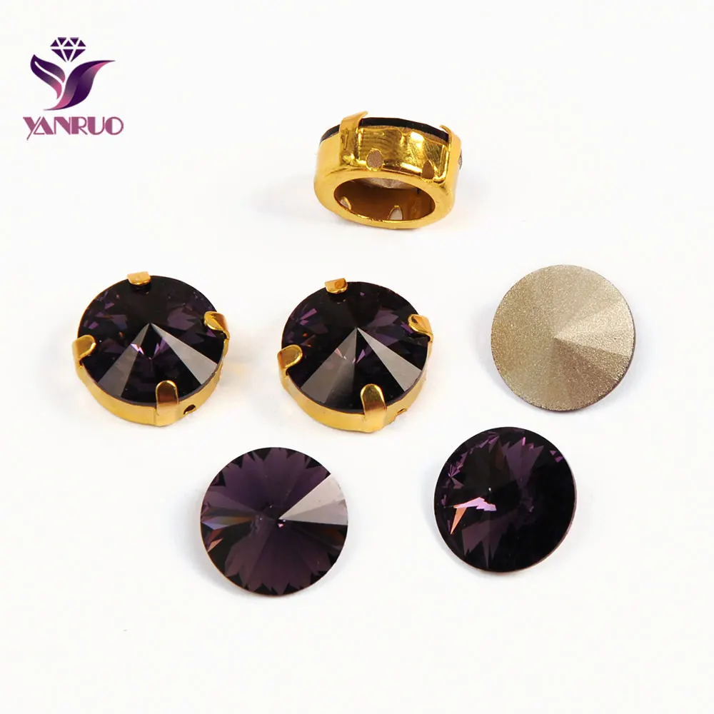 

YANRUO 1122 Rivoli Fancy Stones Amethyst Dark Purple Glass Beads Pointback Crystal With Claw Setting Crafts Sew on Dress