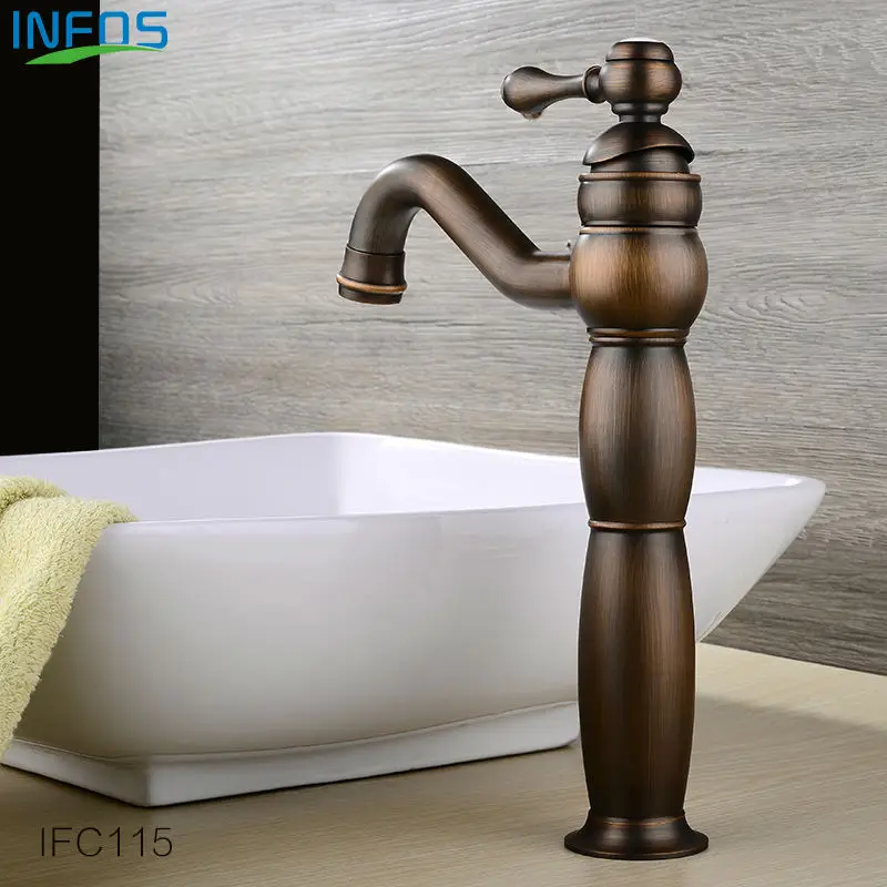 INFOS Contemporary Wash Basin Tall Faucet Brass Bathroom Sink Mixer Tap Single Hole Deck Mounted Torneira Banheiro IFC114