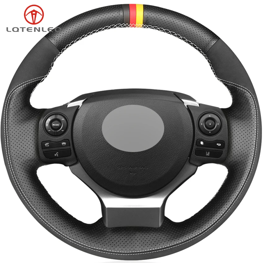 

LQTENLEO Black Leather Suede Black Red Yellow Marker Steering Wheel Cover For Lexus CT200 IS250 IS300 IS350 NX200 NX300 RC200