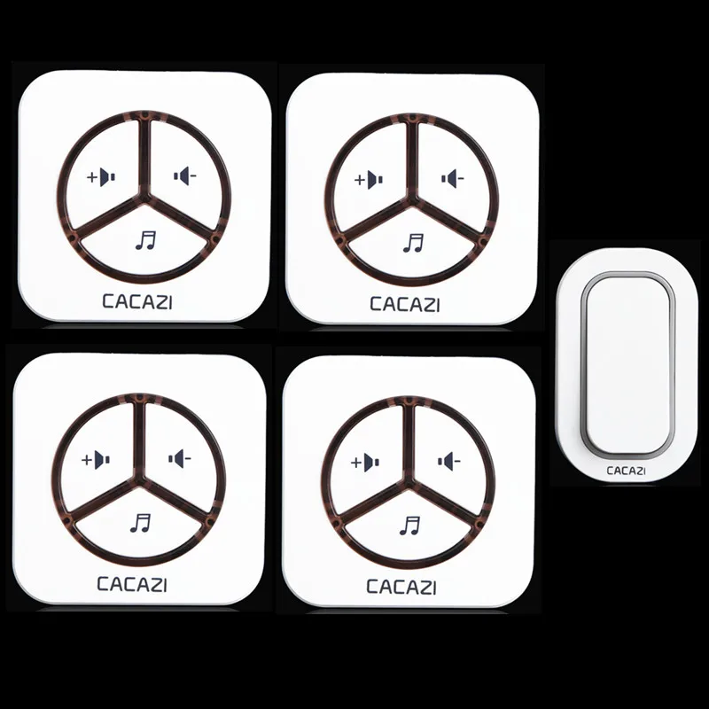 

New Waterproof Plug-in Wireless Door Bell Push Button with 1 Outdoor Transmitter + 4 Indoor Wireless Doorbell Receiver