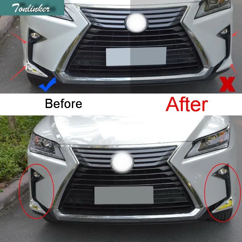 

Tonlinker 4PCS Car Styling ABS Chrome Front Fog Eyebrow Light Car Cover Case Stickers for Lexus RX200t 350 450h 2016 Accessories