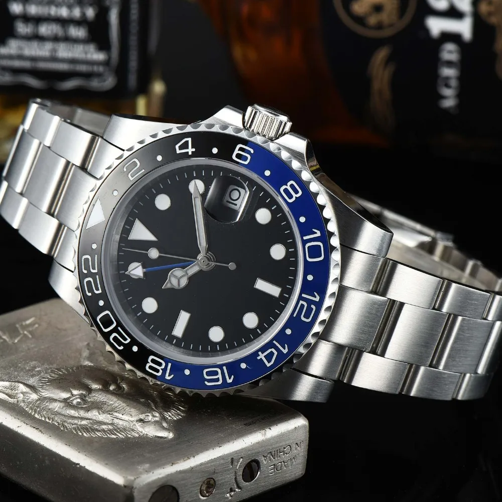 Роскошные брендовые автоматические механические часы для мужчин GMT 40 мм сапфировое стекло светящаяся Дата нержавеющая сталь aaa R12