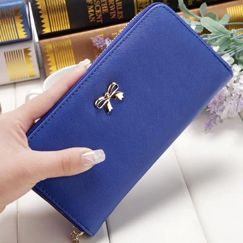 

Cute Bowknot Women Long Wallet Pure Color Clutch Bag Purse Phone Bag Card Holder Large Capacity Wallet