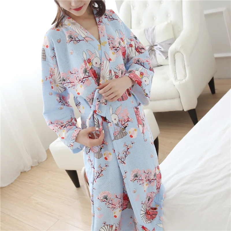 Милый кролик утолщаются хлопок кимоно халаты для женщин зима Корея с длинным рукавом пижамы Повседневная японская Пижама Халат для женщин