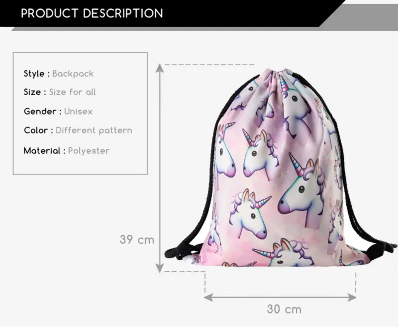 Новые модные женские туфли рюкзак с единорогом 3D печать путешествия softback для женщин mochila сумка-мешок для школы обувь для девочек рюкзаки