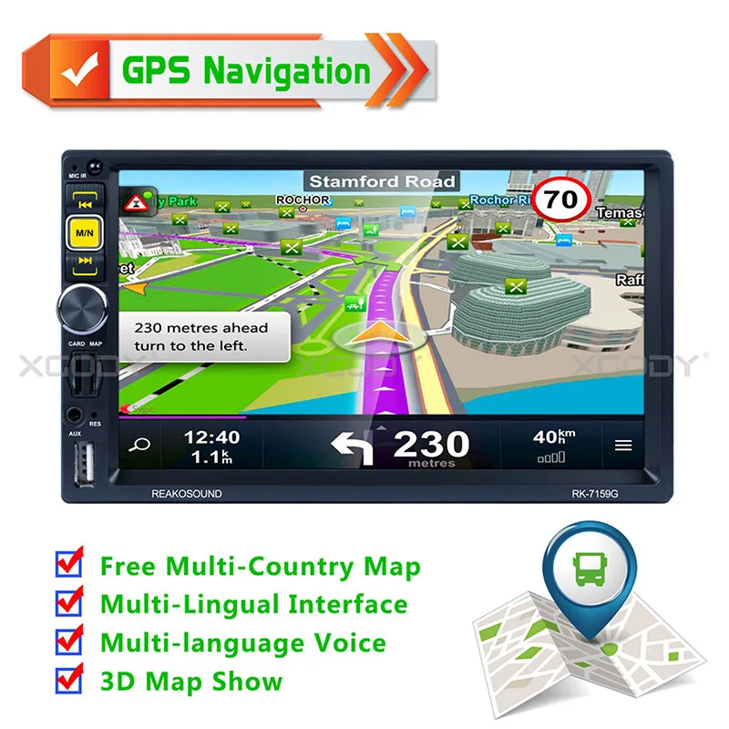 

7'' Navigator Car Gps navigation Car Radio 2 Din Bluetooth Hand Free MP5 Player HD Touch Screen AUX Fm Free Map
