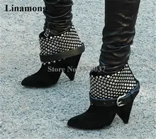 Pointed Toe Black Suede Spike Heel Ankle Boots Dress