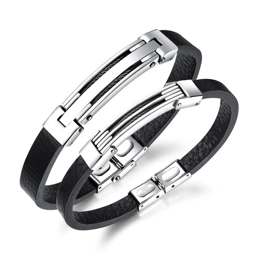FATE LOVE Brand Male Men Punk Black PU Leather Charm Bracelet & Bangles Fashion Jewelry Boyfriend Gift