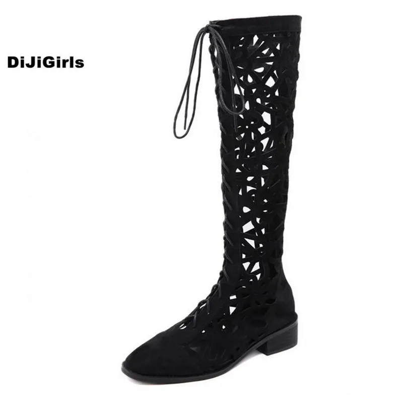 

DiJiGirls Summer Fashion Women Sandals Flat Boots quality suede fabric Banquet shoes Openwork design Noble Roman woman boots