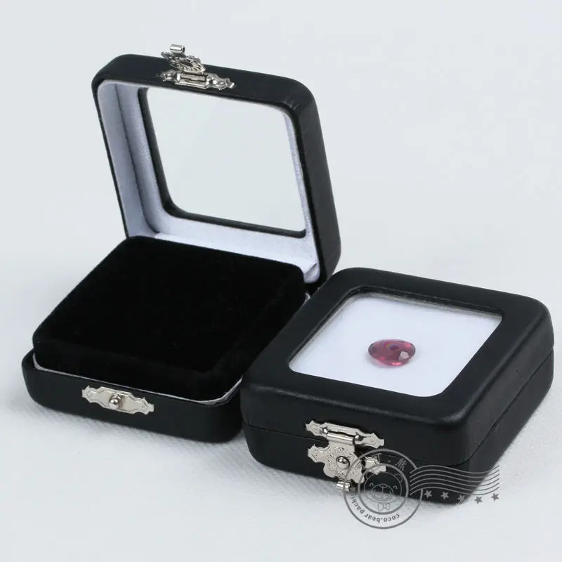 Black leather diamond box 55 * 55 * 24 mm gem display boxes gem stone