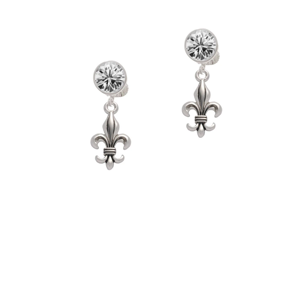 Medium Antiqued Fleur di Lis Crystal Clip On Earrings (1)