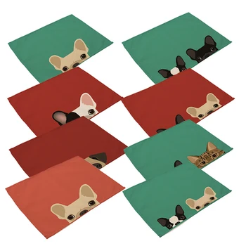 

Cute Dog Pattern Cotton Linen Western Pad Placemat Insulation Dining Table Mat Anti-skid Coasters Kitchen Accessories