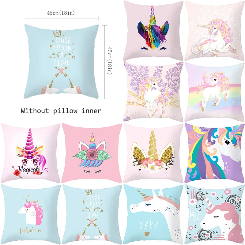

YWZN Cartoon Unicorn Printing Cushion Cover Cute Creative Colorful Unicorn Throw Pillow Case Decorative Pillowcase Cushion Cover