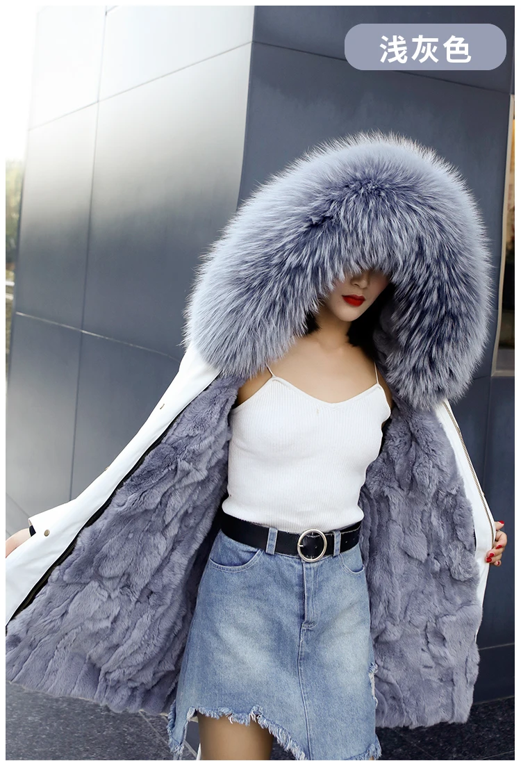 Зимнее женское пальто с отстегивающимся кроличьим мехом,, теплая Женская куртка с капюшоном с натуральным мехом
