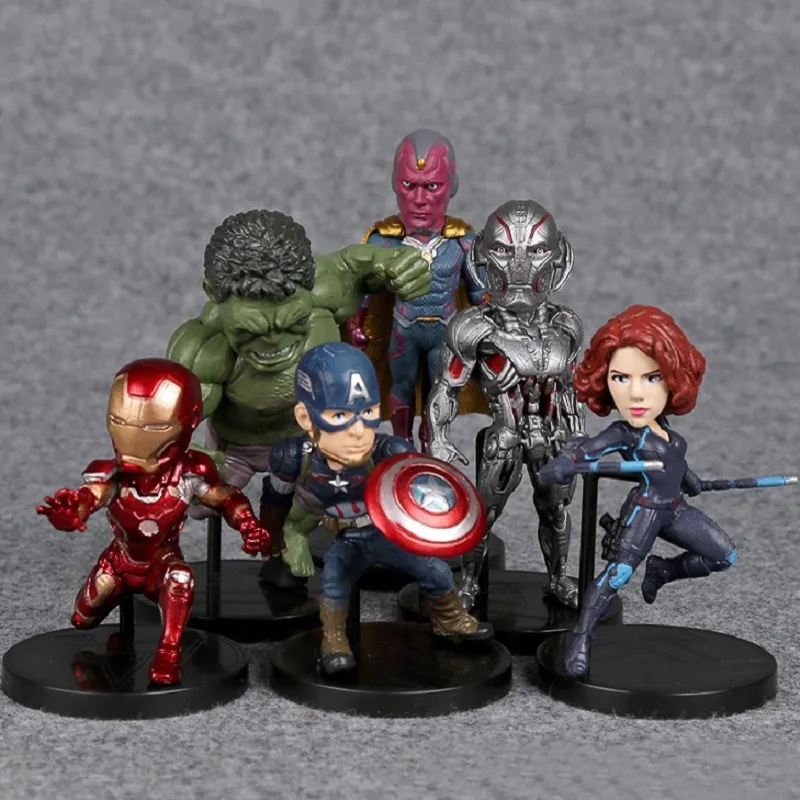

6PC/Set The Avengers Hero Pvc Action Figure Model Toy Anime Hulk Black Widow Vision Ultron Iron Man Captain America Brinquedos