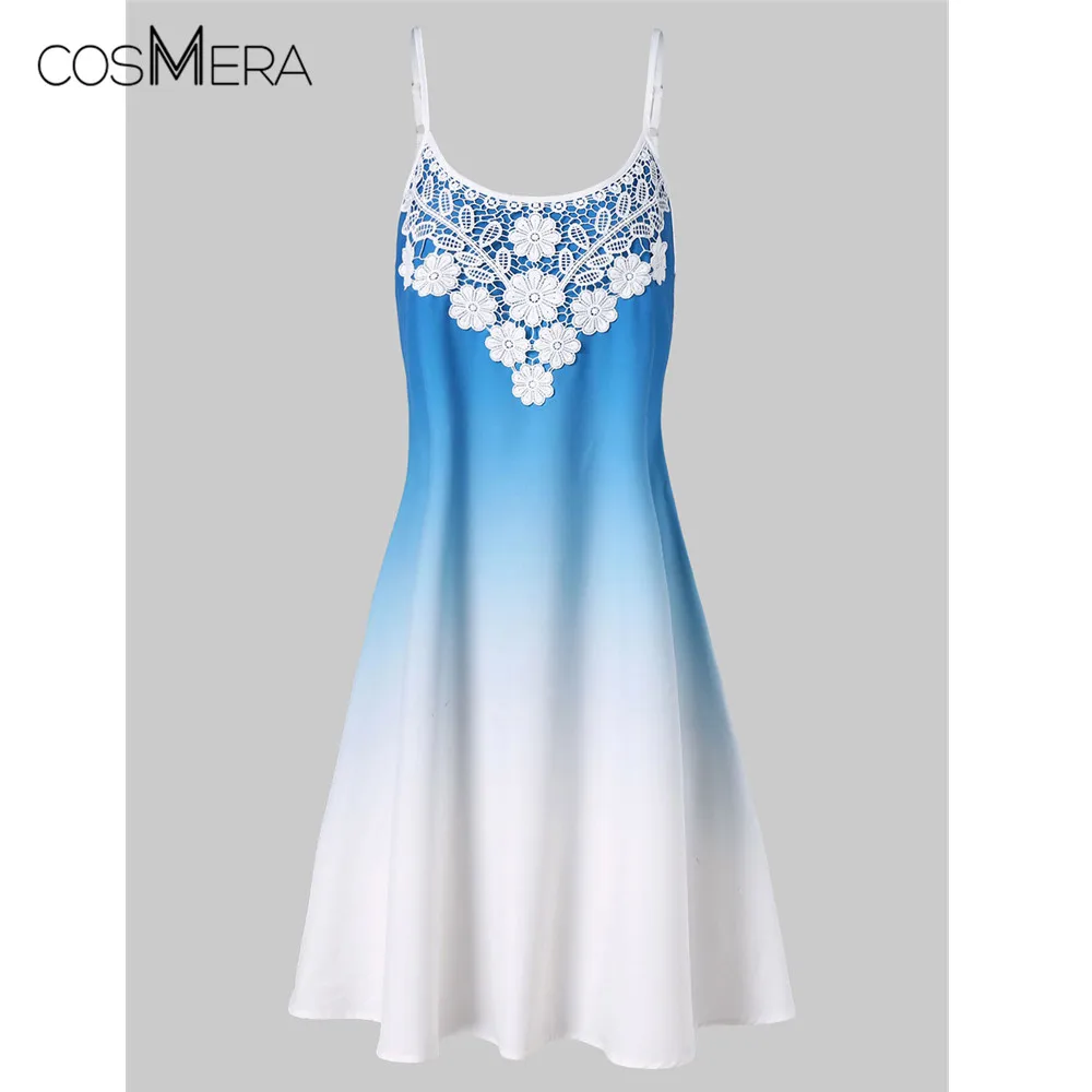 CosMera Мода Ombre Цвет Кружева Вставки Cami мини платье сексуальное без рукавов
