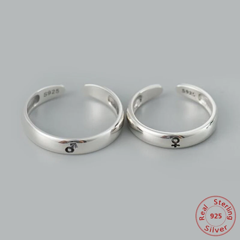 

100% 925 Sterling Silver Lovers' Open Ring Bridal Sets Vintage Couple Rings for Women Men Statement Jewelry