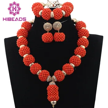 

New Handmade Coral Beaded Balls Pendant Necklace Set New Wedding Coral African Jewelry Sets Gift CNR736