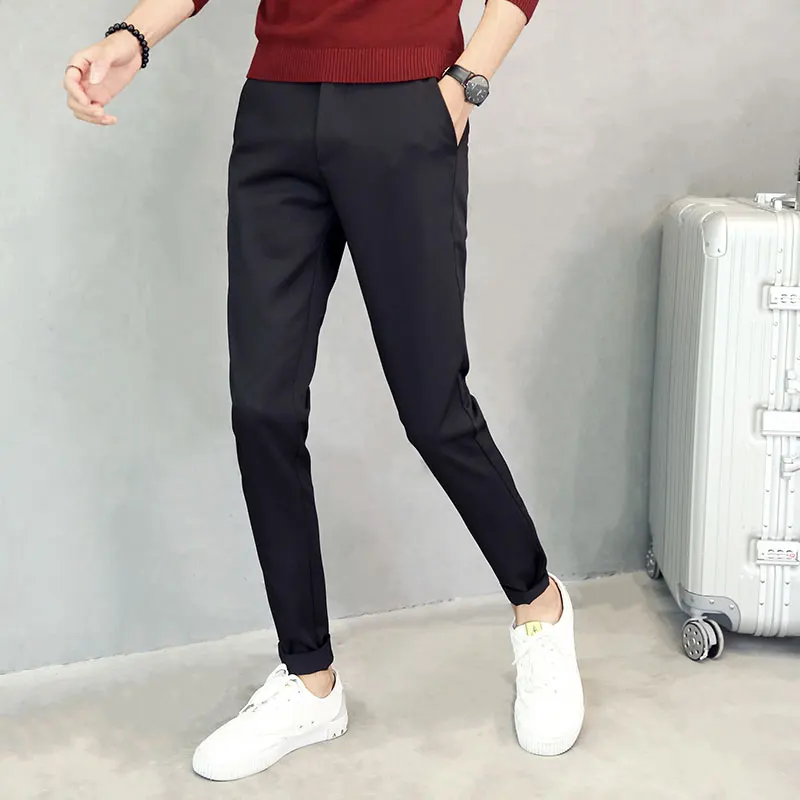 Nuevo casual Delgado ajuste pantalones hombres negro azul pantalones lisos de calidad masculina coreano moda chinos Hombre de talla - AliExpress
