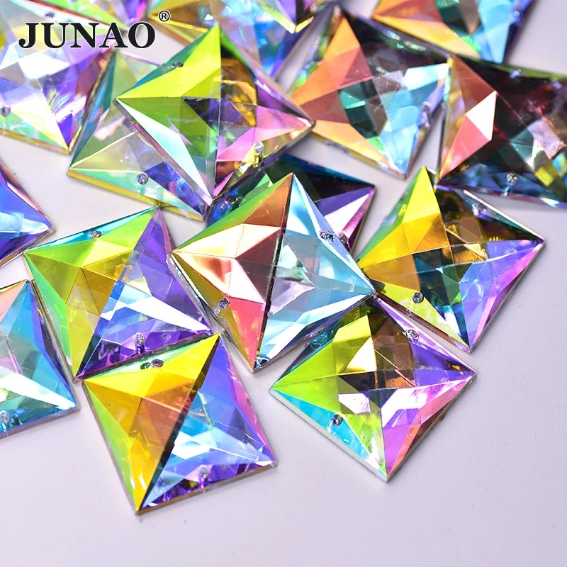 JUNAO 25mm Crystal AB Big Square Rhinestones Sewing Acrylic Stones