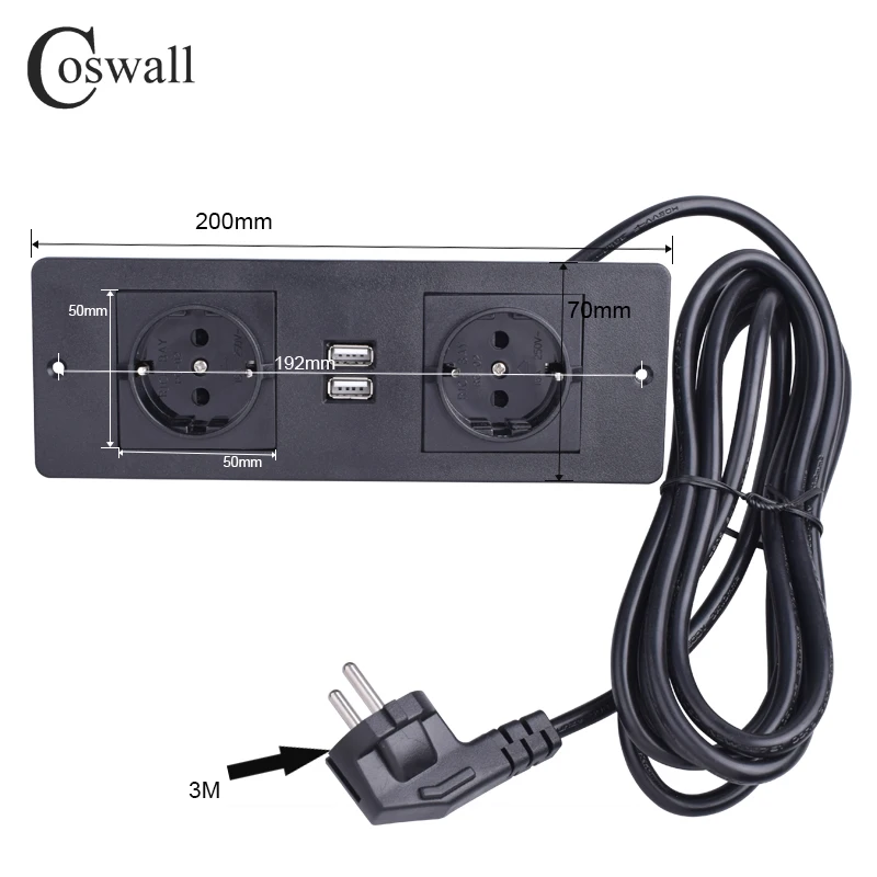 COSWALL, двойная розетка стандарта ЕС, 2 порта usb для зарядки, кухонная настольная розетка, мебель, распределительные блоки питания