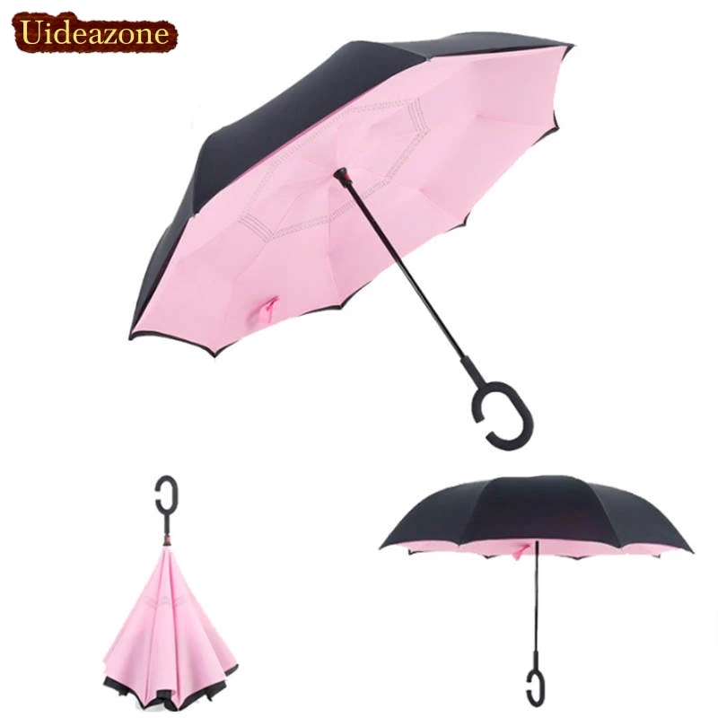 Uideazone Drop Shipping Windproof Reverse Folding Double Layer Inverted Umbrella Self Stand Rain Protection C-Hook Hands For Car | Дом и сад