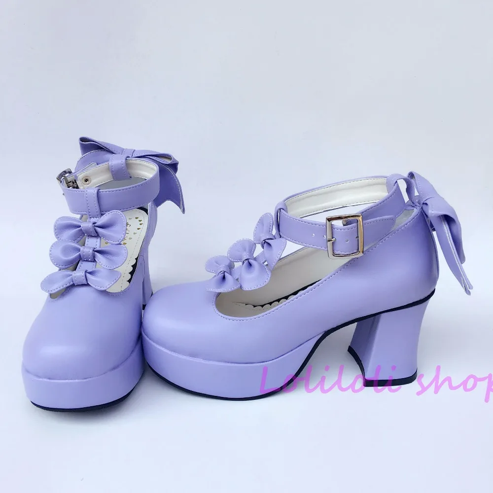 

Princess sweet lolita shoes Japanese design customized special shaped purple bow tie chunky heel shoes sandals 6640