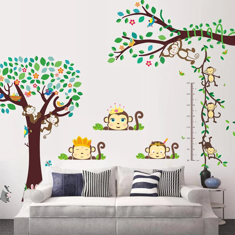 

Home decoration baby height measuring wall sticker ruler cute monkey cartoon animlas wall stickers diy poster pvc mural art