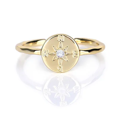 

2019 new design compass rings for women adjustable cubic zirconia gilding plate hand built Trendy copper jewelery ring